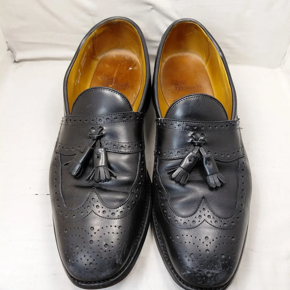 Allen Edmonds Chambray Mens‎ 11 B Black Leather Tassel Wingtip Loafers 6204